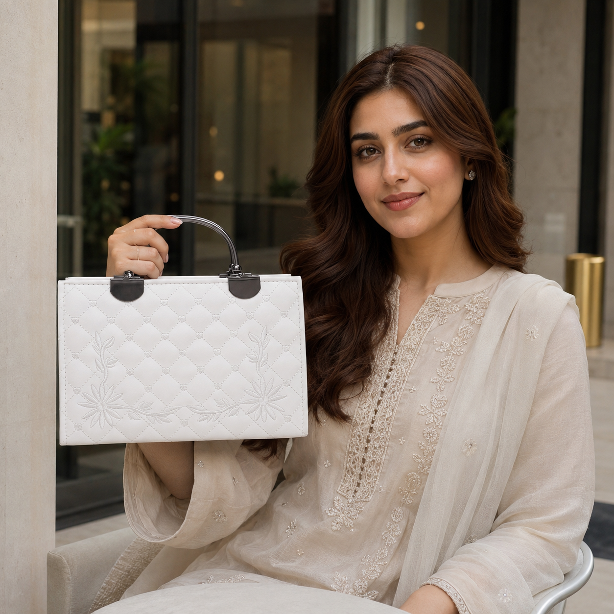 Quilted embroided Handbag