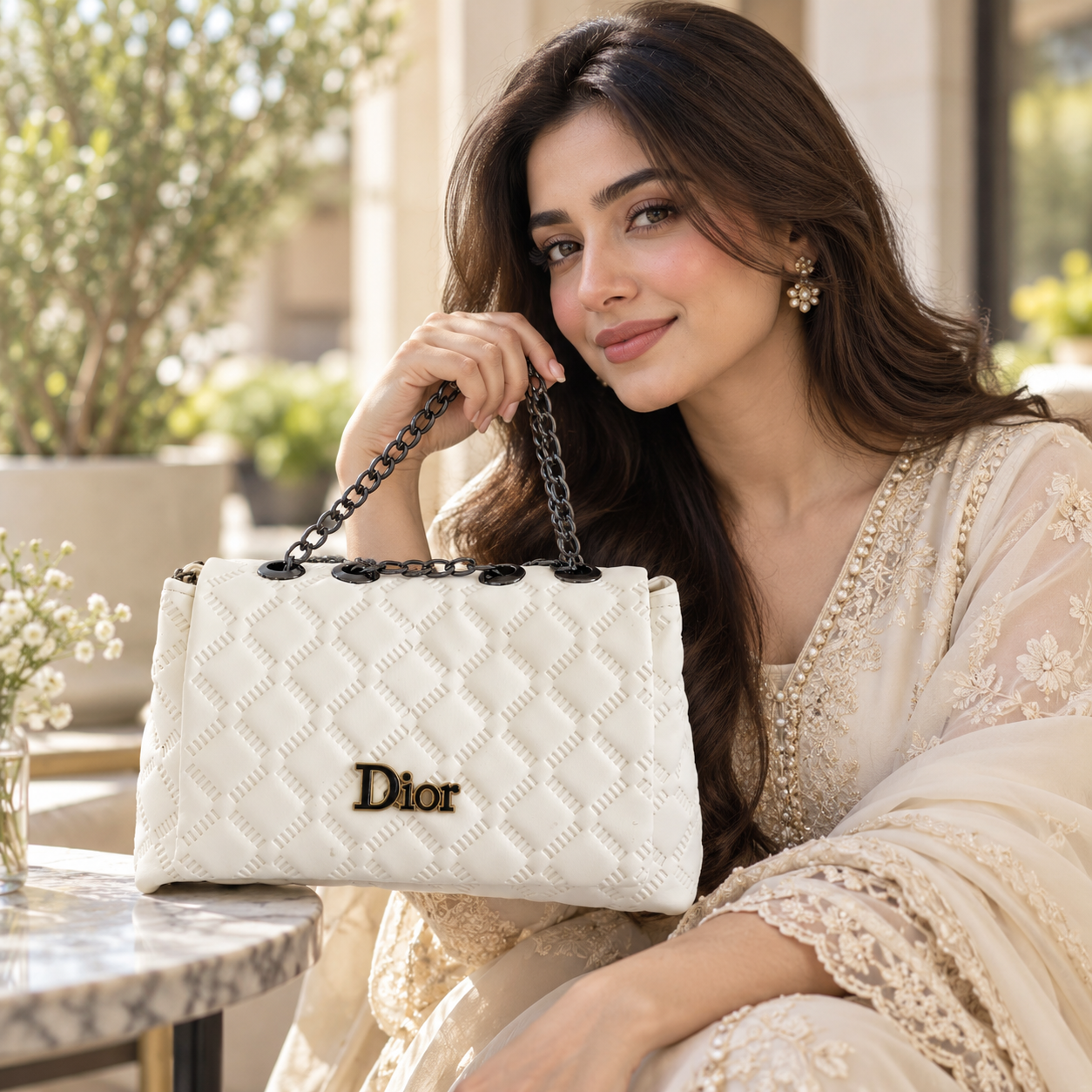 White Quilted Chain Handbag